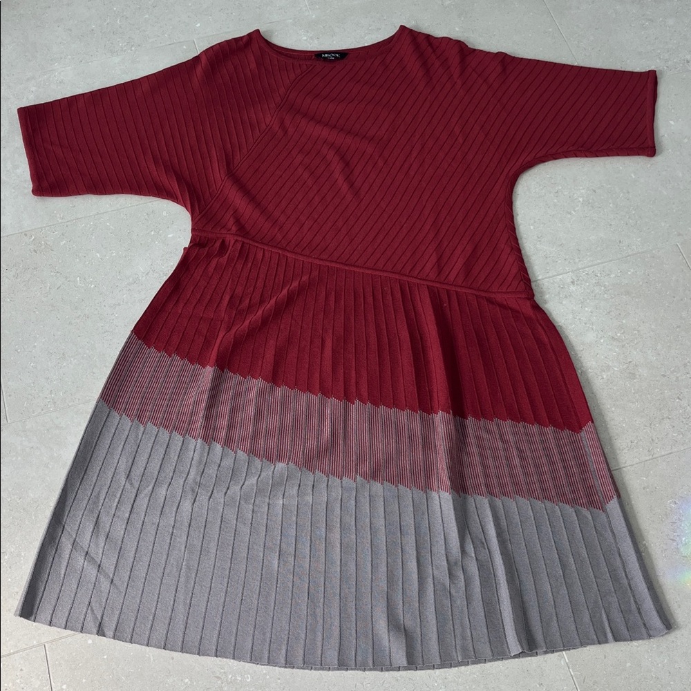Misook Red and Gray Knit Dress